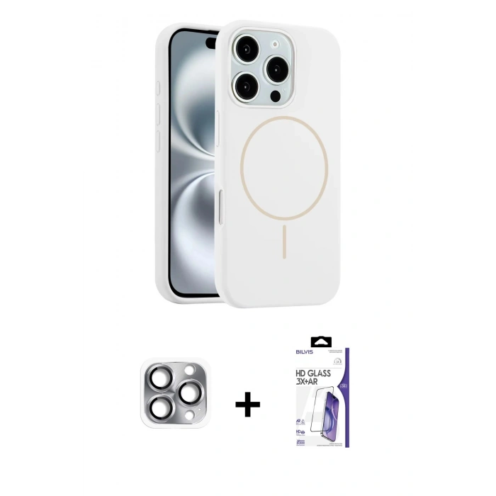 MARSİLYAN™- iPhone 16 Pro Max Kılıf Yankı Form Serisi - Siyah Bilvis 3X AR HD Cam Ekran Koruyucu + Pers Alüminyum Kamera Lens - GI