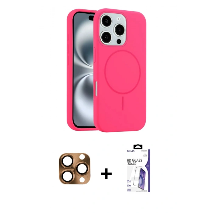 MARSİLYAN™- iPhone 16 Pro Max Kılıf Yankı Form Serisi - Siyah Bilvis 3X AR HD Cam Ekran Koruyucu + Pers Alüminyum Kamera Lens - CLTM