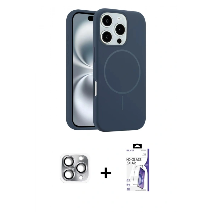 MARSİLYAN™- iPhone 16 Pro Max Kılıf Yankı Form Serisi - Siyah Bilvis 3X AR HD Cam Ekran Koruyucu + Pers Alüminyum Kamera Lens - GI