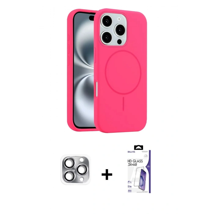 MARSİLYAN™- iPhone 16 Pro Max Kılıf Yankı Form Serisi - Siyah Bilvis 3X AR HD Cam Ekran Koruyucu + Pers Alüminyum Kamera Lens - GI