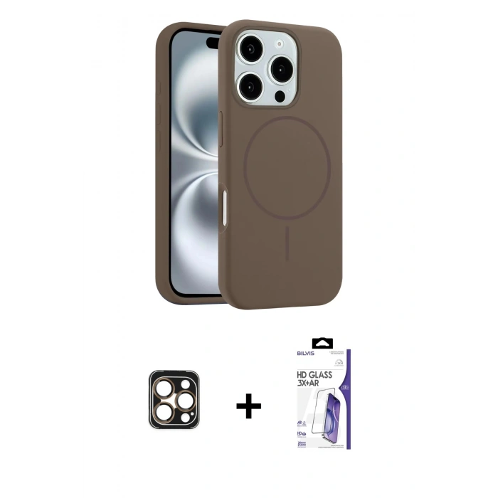 MARSİLYAN™- iPhone 16 Pro Max Kılıf Yankı Form Serisi - Siyah Bilvis 3X AR HD Cam Ekran Koruyucu + PVD Metal Kamera Lens - GD