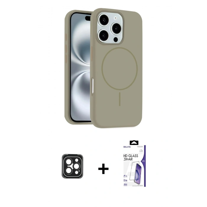 MARSİLYAN™- iPhone 16 Pro Max Kılıf Yankı Form Serisi - Siyah Bilvis 3X AR HD Cam Ekran Koruyucu + PVD Metal Kamera Lens - SH