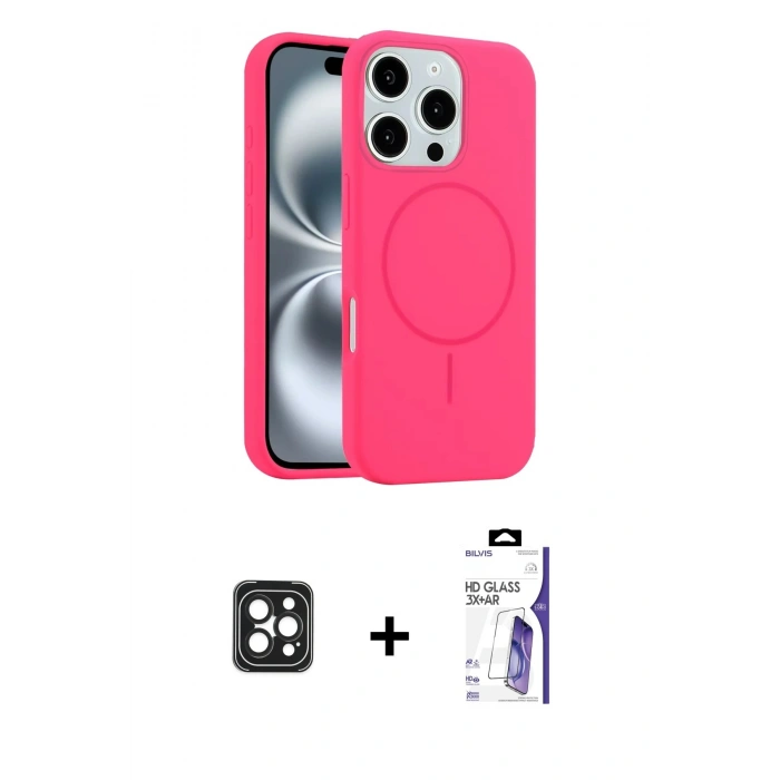 MARSİLYAN™- iPhone 16 Pro Max Kılıf Yankı Form Serisi - Siyah Bilvis 3X AR HD Cam Ekran Koruyucu + PVD Metal Kamera Lens - SH