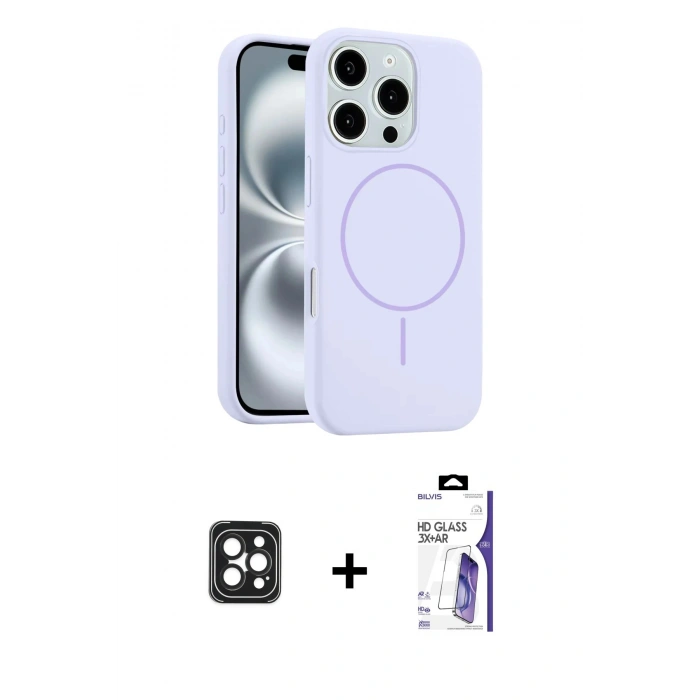 MARSİLYAN™- iPhone 16 Pro Max Kılıf Yankı Form Serisi - Siyah Bilvis 3X AR HD Cam Ekran Koruyucu + PVD Metal Kamera Lens - SH
