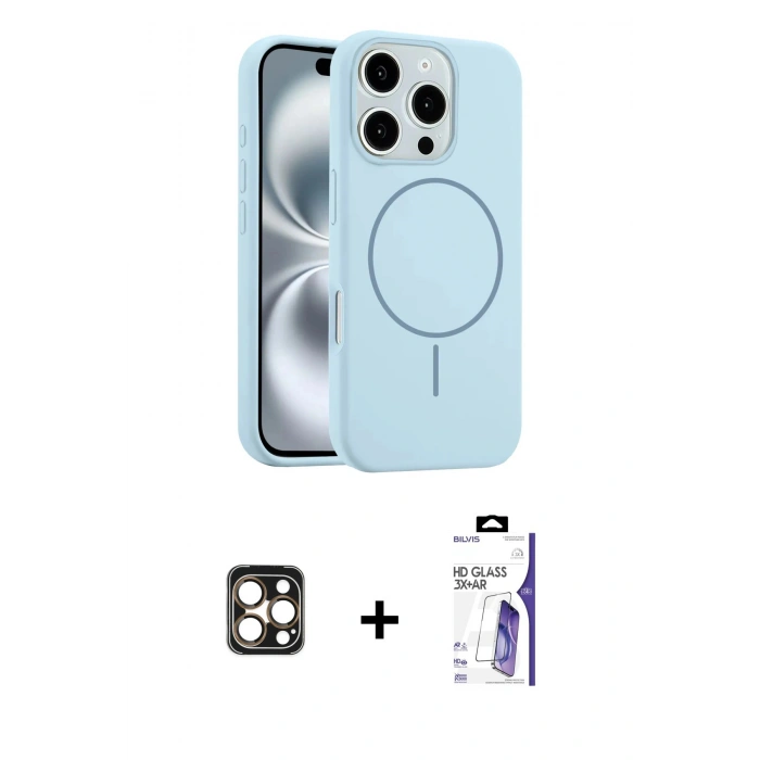 MARSİLYAN™- iPhone 16 Pro Max Kılıf Yankı Form Serisi - Siyah Bilvis 3X AR HD Cam Ekran Koruyucu + PVD Metal Kamera Lens - GD