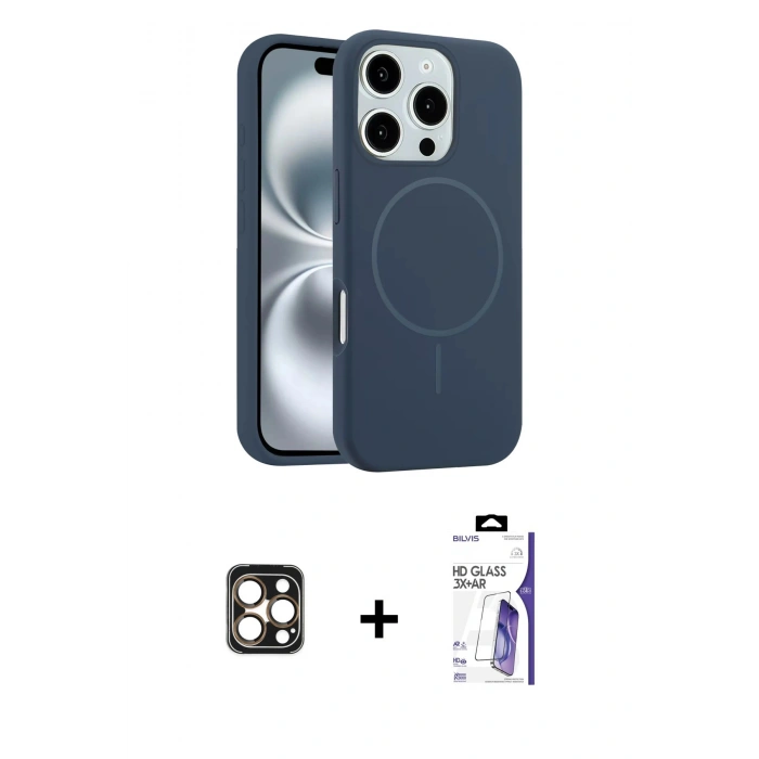 MARSİLYAN™- iPhone 16 Pro Max Kılıf Yankı Form Serisi - Siyah Bilvis 3X AR HD Cam Ekran Koruyucu + PVD Metal Kamera Lens - GD