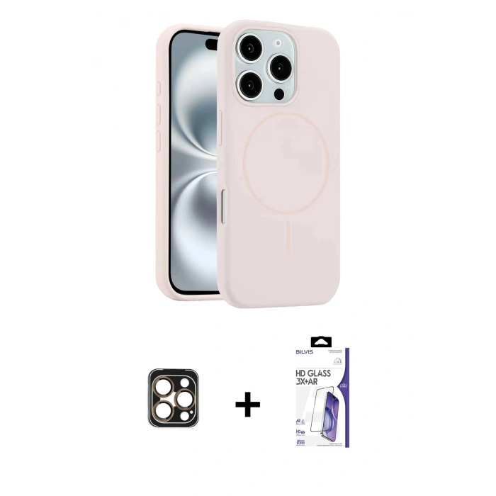 MARSİLYAN™- iPhone 16 Pro Max Kılıf Yankı Form Serisi - Siyah Bilvis 3X AR HD Cam Ekran Koruyucu + PVD Metal Kamera Lens - GD
