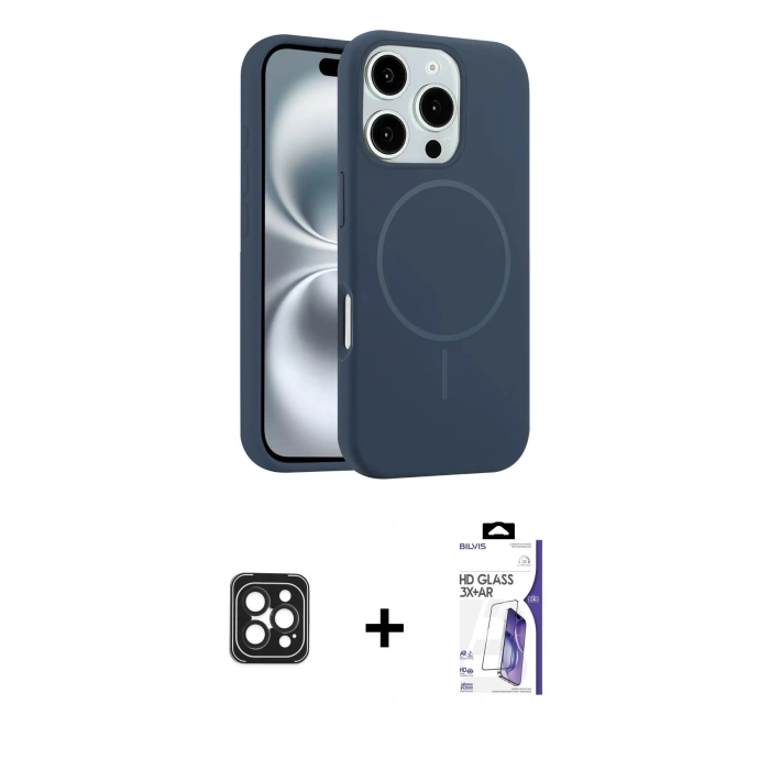 MARSİLYAN™- iPhone 16 Pro Max Kılıf Yankı Form Serisi - Siyah Bilvis 3X AR HD Cam Ekran Koruyucu + PVD Metal Kamera Lens - SH