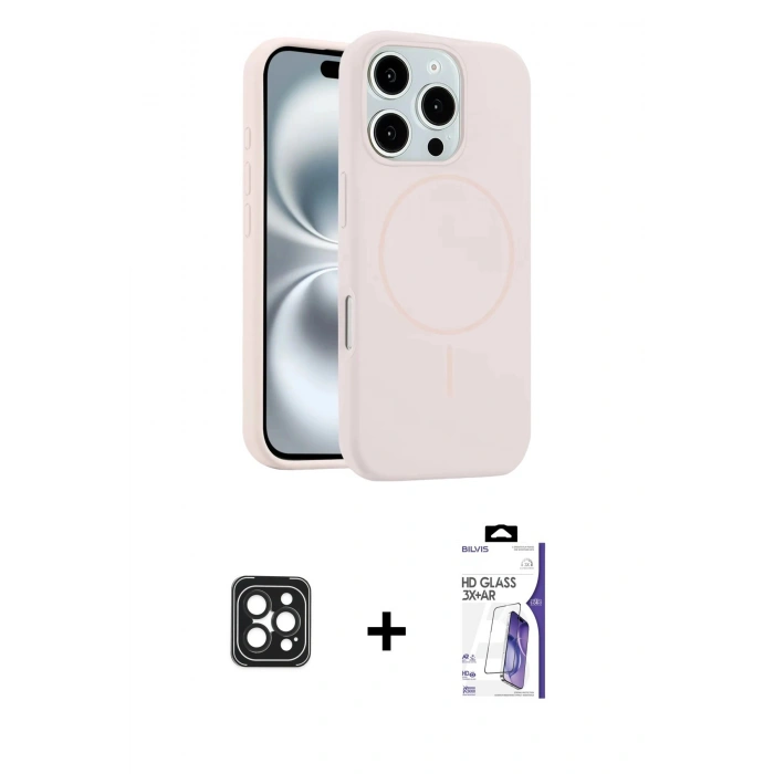 MARSİLYAN™- iPhone 16 Pro Max Kılıf Yankı Form Serisi - Siyah Bilvis 3X AR HD Cam Ekran Koruyucu + PVD Metal Kamera Lens - SH