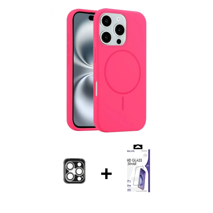 MARSİLYAN™- iPhone 16 Pro Max Kılıf Yankı Form Serisi - Siyah Bilvis 3X AR HD Cam Ekran Koruyucu + PVD Metal Kamera Lens - GS