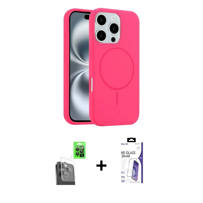 MARSİLYAN™- iPhone 16 Pro Max Kılıf Yankı Form Serisi - Siyah Bilvis 3X AR HD Cam Ekran Koruyucu + Raze Metal Kamera Lens - SH