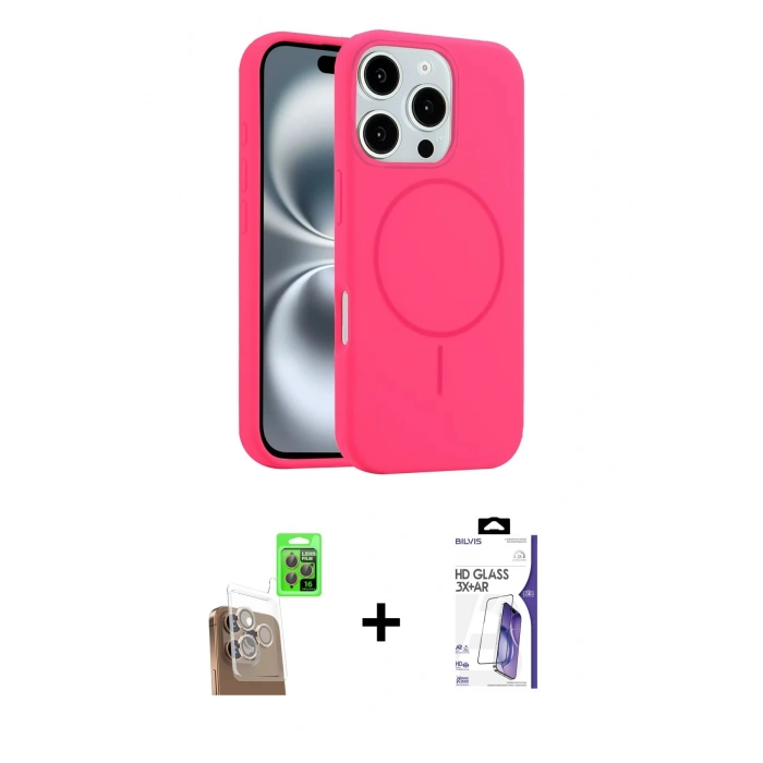 MARSİLYAN™- iPhone 16 Pro Max Kılıf Yankı Form Serisi - Siyah Bilvis 3X AR HD Cam Ekran Koruyucu + Raze Metal Kamera Lens - CLTM