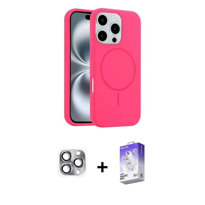 MARSİLYAN™- iPhone 16 Pro Max Kılıf Yankı Form Serisi - Siyah Bilvis 5in1 3D Magic Cam Ekran Koruyucu + Gri Pers Alüminyum Kamera Lens