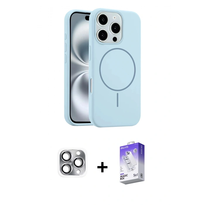 MARSİLYAN™- iPhone 16 Pro Max Kılıf Yankı Form Serisi - Siyah Bilvis 5in1 3D Magic Cam Ekran Koruyucu + Gri Pers Alüminyum Kamera Lens