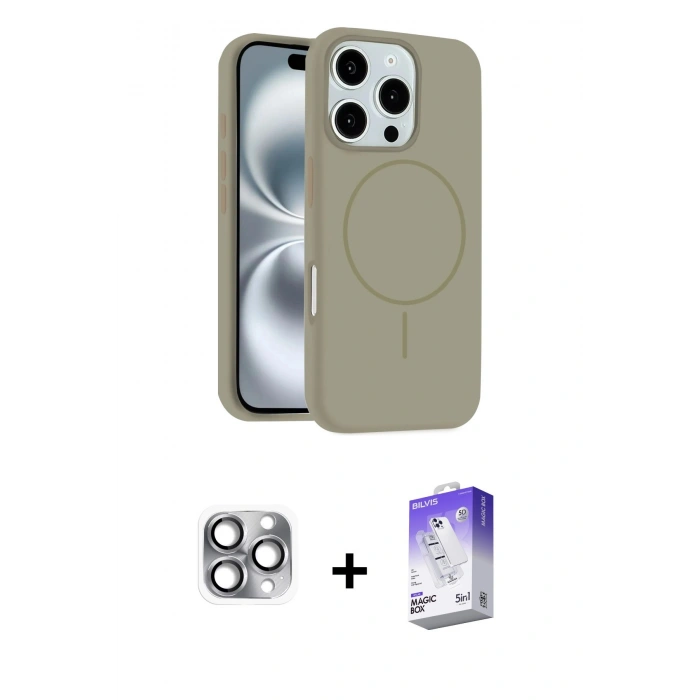 MARSİLYAN™- iPhone 16 Pro Max Kılıf Yankı Form Serisi - Siyah Bilvis 5in1 3D Magic Cam Ekran Koruyucu + Gri Pers Alüminyum Kamera Lens