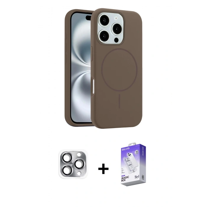 MARSİLYAN™- iPhone 16 Pro Max Kılıf Yankı Form Serisi - Siyah Bilvis 5in1 3D Magic Cam Ekran Koruyucu + Gri Pers Alüminyum Kamera Lens