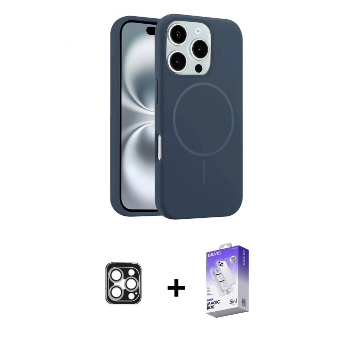 MARSİLYAN™- iPhone 16 Pro Max Kılıf Yankı Form Serisi - Siyah Bilvis 5in1 3D Magic Cam Ekran Koruyucu + PVD Metal Kamera Lens - GS