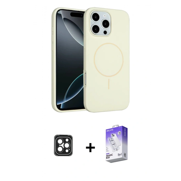 MARSİLYAN™- iPhone 16 Pro Max Kılıf Yankı Form Serisi - Siyah Bilvis 5in1 3D Magic Cam Ekran Koruyucu + PVD Metal Kamera Lens - SH