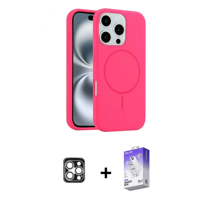 MARSİLYAN™- iPhone 16 Pro Max Kılıf Yankı Form Serisi - Siyah Bilvis 5in1 3D Magic Cam Ekran Koruyucu + PVD Metal Kamera Lens - GS