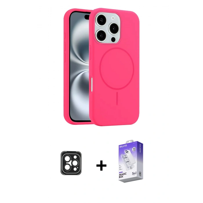 MARSİLYAN™- iPhone 16 Pro Max Kılıf Yankı Form Serisi - Siyah Bilvis 5in1 3D Magic Cam Ekran Koruyucu + PVD Metal Kamera Lens - SH