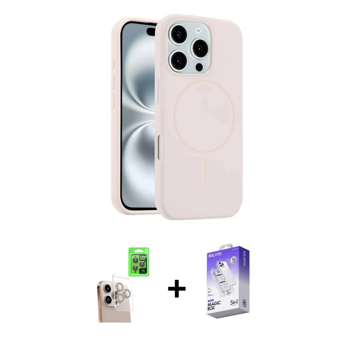 MARSİLYAN™- iPhone 16 Pro Max Kılıf Yankı Form Serisi - Siyah Bilvis 5in1 3D Magic Cam Ekran Koruyucu + Raze Metal Kamera Lens - NLGY