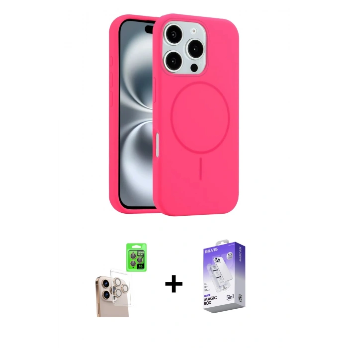 MARSİLYAN™- iPhone 16 Pro Max Kılıf Yankı Form Serisi - Siyah Bilvis 5in1 3D Magic Cam Ekran Koruyucu + Raze Metal Kamera Lens - NLGY