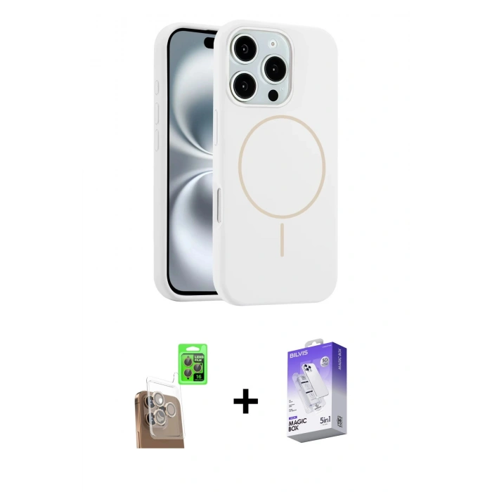 MARSİLYAN™- iPhone 16 Pro Max Kılıf Yankı Form Serisi - Siyah Bilvis 5in1 3D Magic Cam Ekran Koruyucu + Raze Metal Kamera Lens - CLTM