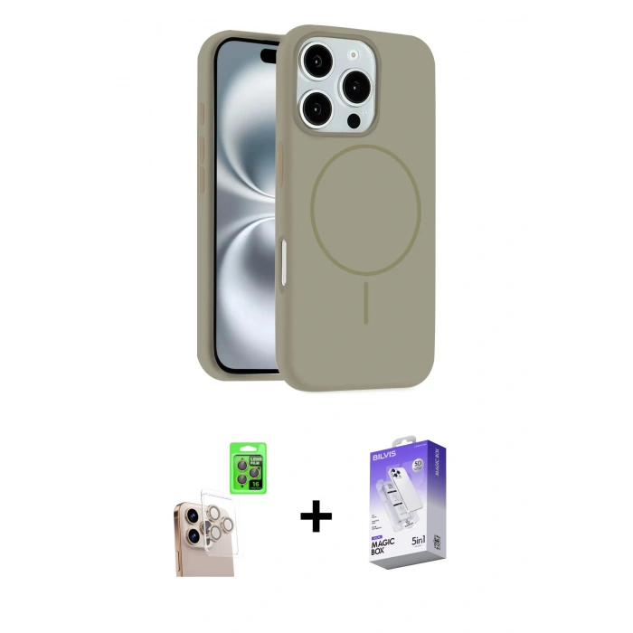 MARSİLYAN™- iPhone 16 Pro Max Kılıf Yankı Form Serisi - Siyah Bilvis 5in1 3D Magic Cam Ekran Koruyucu + Raze Metal Kamera Lens - NLGY