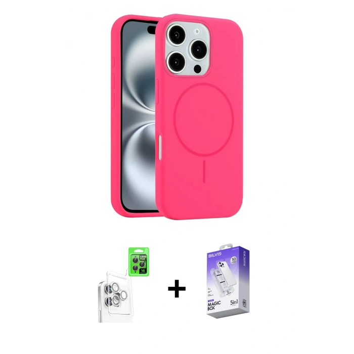 MARSİLYAN™- iPhone 16 Pro Max Kılıf Yankı Form Serisi - Siyah Bilvis 5in1 3D Magic Cam Ekran Koruyucu + Raze Metal Kamera Lens - BZ