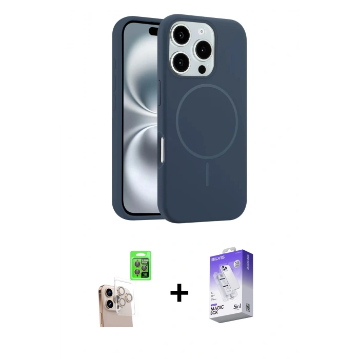 MARSİLYAN™- iPhone 16 Pro Max Kılıf Yankı Form Serisi - Siyah Bilvis 5in1 3D Magic Cam Ekran Koruyucu + Raze Metal Kamera Lens - NLGY