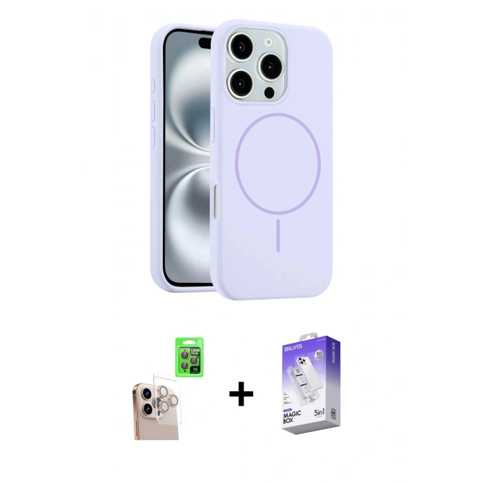 MARSİLYAN™- iPhone 16 Pro Max Kılıf Yankı Form Serisi - Siyah Bilvis 5in1 3D Magic Cam Ekran Koruyucu + Raze Metal Kamera Lens - NLGY
