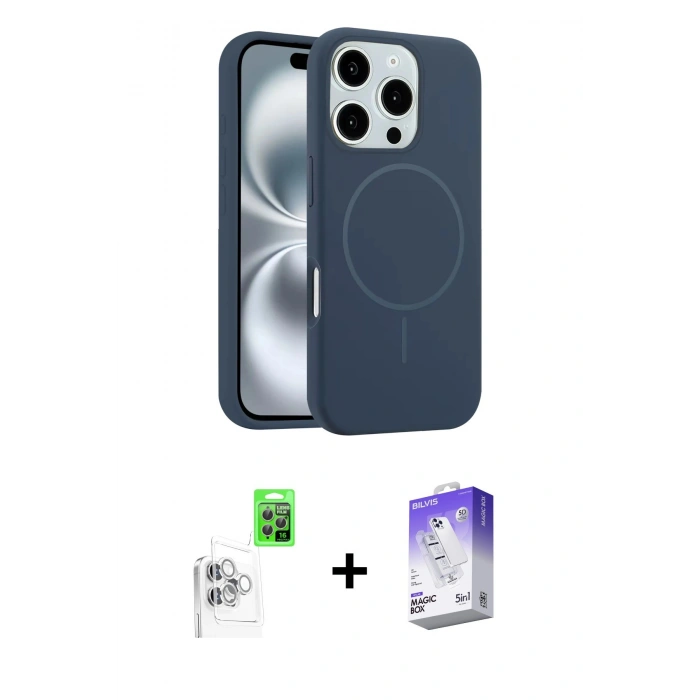 MARSİLYAN™- iPhone 16 Pro Max Kılıf Yankı Form Serisi - Siyah Bilvis 5in1 3D Magic Cam Ekran Koruyucu + Raze Metal Kamera Lens - BZ