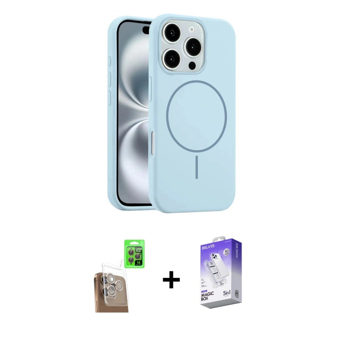 MARSİLYAN™- iPhone 16 Pro Max Kılıf Yankı Form Serisi - Siyah Bilvis 5in1 3D Magic Cam Ekran Koruyucu + Raze Metal Kamera Lens - CLTM