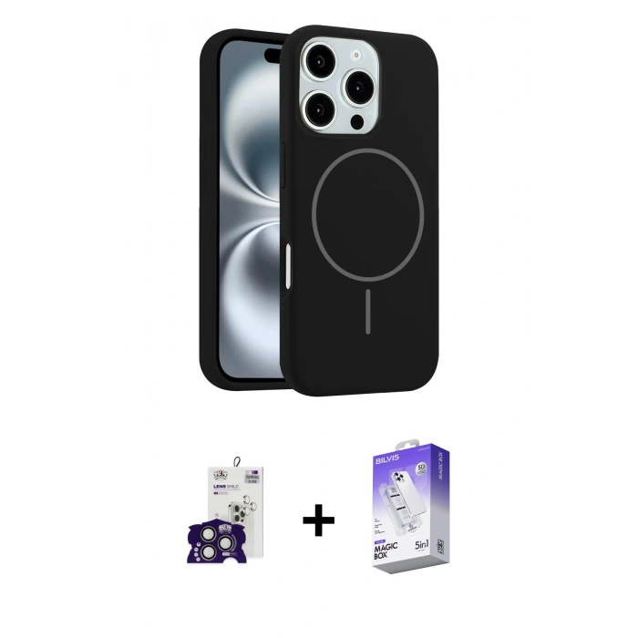 MARSİLYAN™- iPhone 16 Pro Max Kılıf Yankı Form Serisi - Siyah Bilvis 5in1 3D Magic Cam Ekran Koruyucu + Bilvis Titan Kamera Lens - TMGI