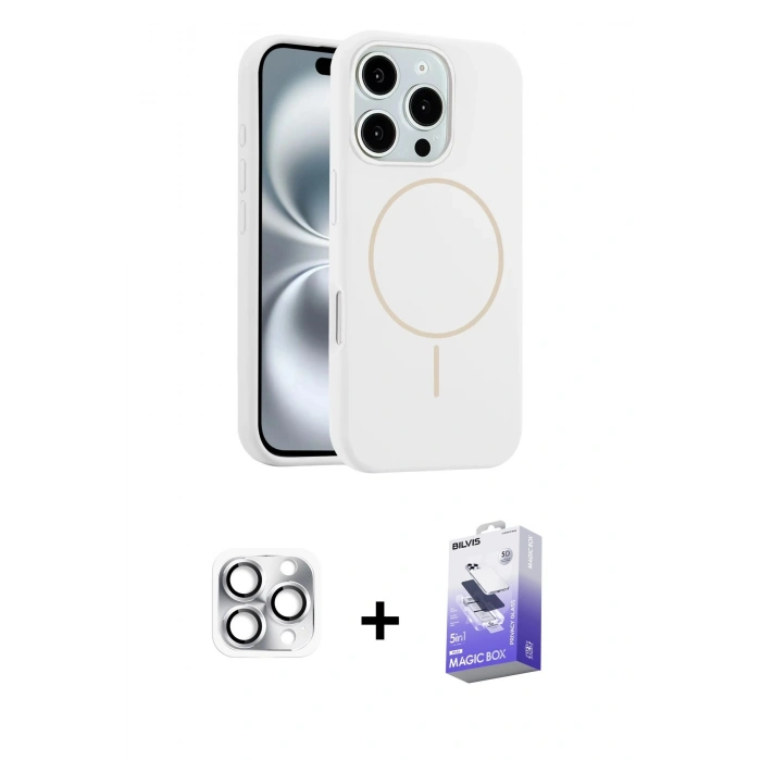 MARSİLYAN™- iPhone 16 Pro Max Kılıf Yankı Form Serisi - Siyah Bilvis 5in1 5D Magic Hayalet Cam Ekran Koruyucu + Pers Alüminyum Kamera Lens - GS
