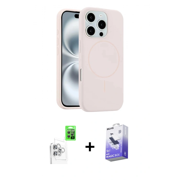 MARSİLYAN™- iPhone 16 Pro Max Kılıf Yankı Form Serisi - Siyah Bilvis 5in1 5D Magic Hayalet Cam Ekran Koruyucu + Raze Metal Kamera Lens - BZ