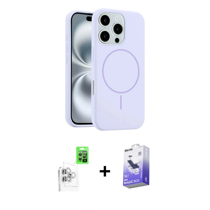 MARSİLYAN™- iPhone 16 Pro Max Kılıf Yankı Form Serisi - Siyah Bilvis 5in1 5D Magic Hayalet Cam Ekran Koruyucu + Raze Metal Kamera Lens - BZ