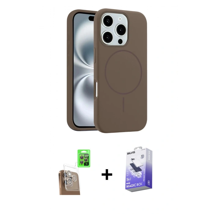 MARSİLYAN™- iPhone 16 Pro Max Kılıf Yankı Form Serisi - Siyah Bilvis 5in1 5D Magic Hayalet Cam Ekran Koruyucu + Raze Metal Kamera Lens - CLTM