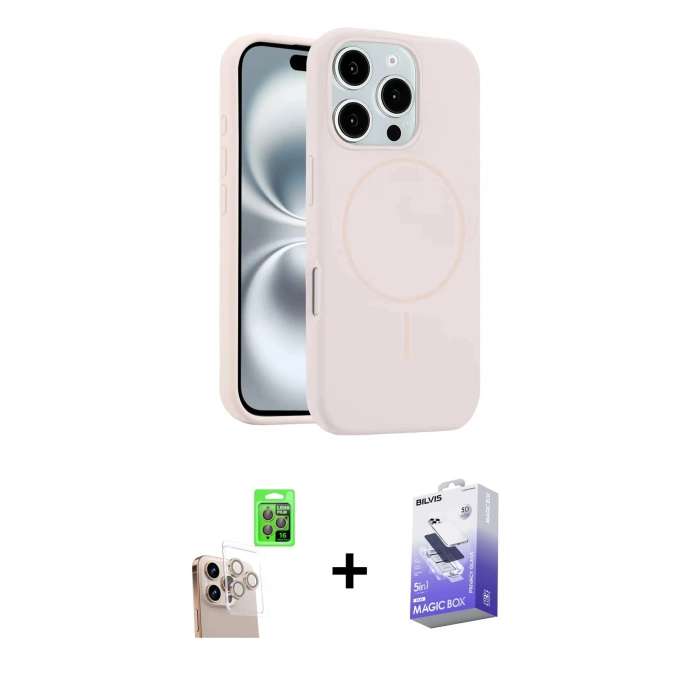 MARSİLYAN™- iPhone 16 Pro Max Kılıf Yankı Form Serisi - Siyah Bilvis 5in1 5D Magic Hayalet Cam Ekran Koruyucu + Raze Metal Kamera Lens - NLGY