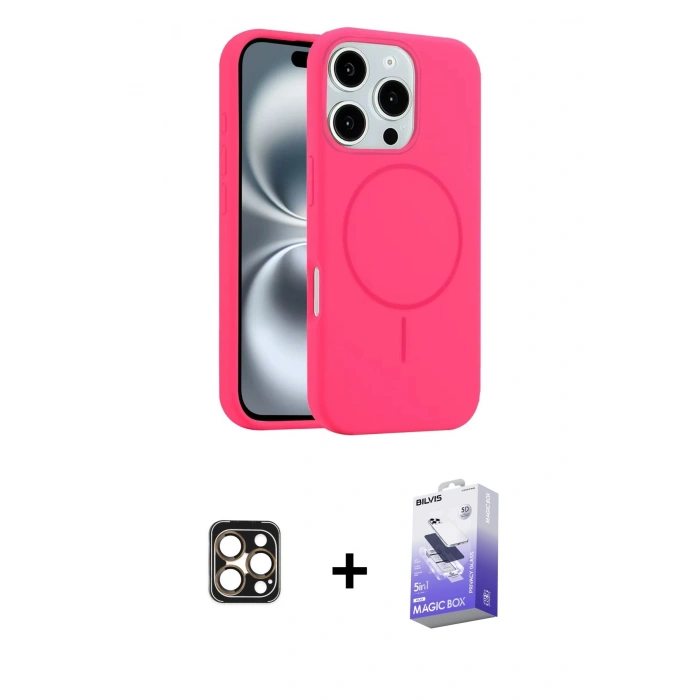 MARSİLYAN™- iPhone 16 Pro Max Kılıf Yankı Form Serisi - Siyah Bilvis 5in1 5D Magic Hayalet Cam Ekran Koruyucu + PVD Metal Kamera Lens - GD