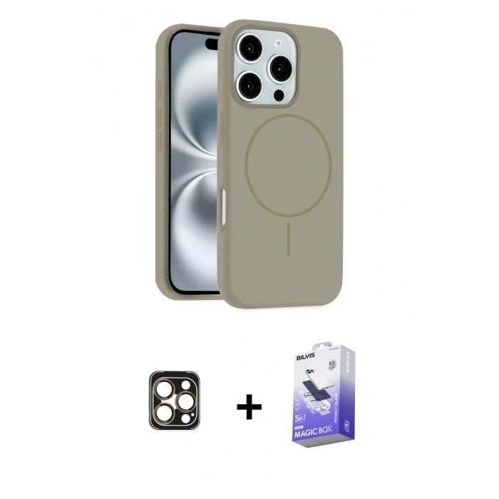 MARSİLYAN™- iPhone 16 Pro Max Kılıf Yankı Form Serisi - Siyah Bilvis 5in1 5D Magic Hayalet Cam Ekran Koruyucu + PVD Metal Kamera Lens - GD