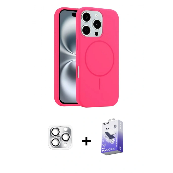 MARSİLYAN™- iPhone 16 Pro Max Kılıf Yankı Form Serisi - Siyah Bilvis 5in1 5D Magic Hayalet Cam Ekran Koruyucu + Pers Alüminyum Kamera Lens - GS
