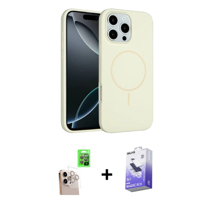 MARSİLYAN™- iPhone 16 Pro Max Kılıf Yankı Form Serisi - Siyah Bilvis 5in1 5D Magic Hayalet Cam Ekran Koruyucu + Raze Metal Kamera Lens - NLGY