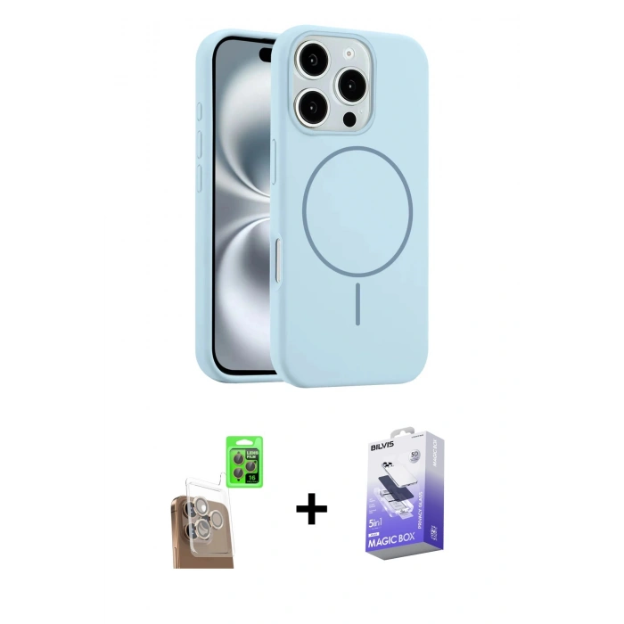 MARSİLYAN™- iPhone 16 Pro Max Kılıf Yankı Form Serisi - Siyah Bilvis 5in1 5D Magic Hayalet Cam Ekran Koruyucu + Raze Metal Kamera Lens - CLTM
