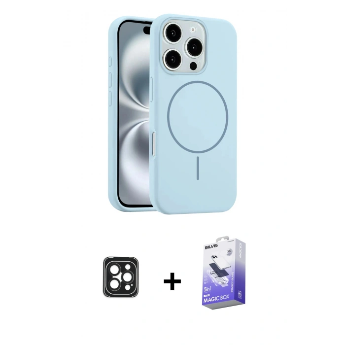 MARSİLYAN™- iPhone 16 Pro Max Kılıf Yankı Form Serisi - Siyah Bilvis 5in1 5D Magic Hayalet Cam Ekran Koruyucu + PVD Metal Kamera Lens - SH