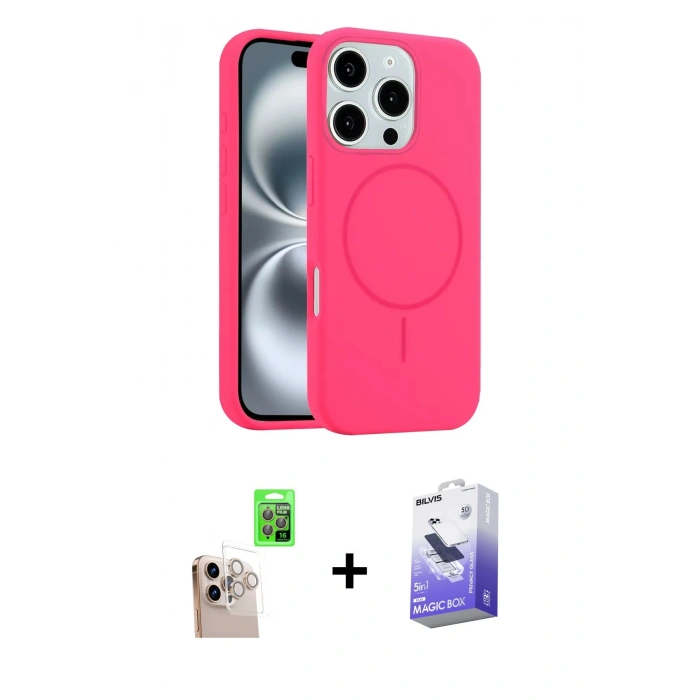 MARSİLYAN™- iPhone 16 Pro Max Kılıf Yankı Form Serisi - Siyah Bilvis 5in1 5D Magic Hayalet Cam Ekran Koruyucu + Raze Metal Kamera Lens - NLGY