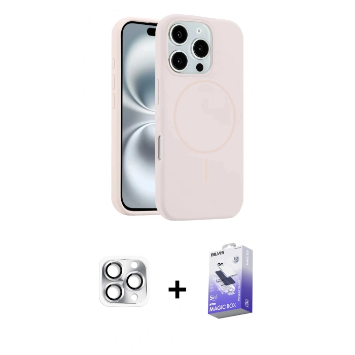 MARSİLYAN™- iPhone 16 Pro Max Kılıf Yankı Form Serisi - Siyah Bilvis 5in1 5D Magic Hayalet Cam Ekran Koruyucu + Pers Alüminyum Kamera Lens - GS
