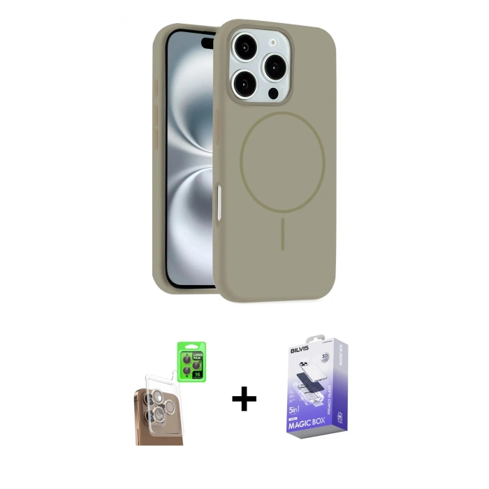MARSİLYAN™- iPhone 16 Pro Max Kılıf Yankı Form Serisi - Siyah Bilvis 5in1 5D Magic Hayalet Cam Ekran Koruyucu + Raze Metal Kamera Lens - CLTM