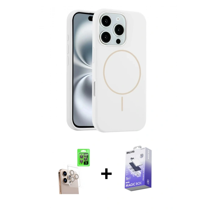 MARSİLYAN™- iPhone 16 Pro Max Kılıf Yankı Form Serisi - Siyah Bilvis 5in1 5D Magic Hayalet Cam Ekran Koruyucu + Raze Metal Kamera Lens - NLGY