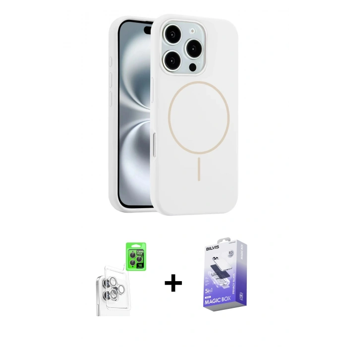 MARSİLYAN™- iPhone 16 Pro Max Kılıf Yankı Form Serisi - Siyah Bilvis 5in1 5D Magic Hayalet Cam Ekran Koruyucu + Raze Metal Kamera Lens - BZ